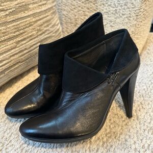 Coach Black Fold-Over Leather Ankle Booties